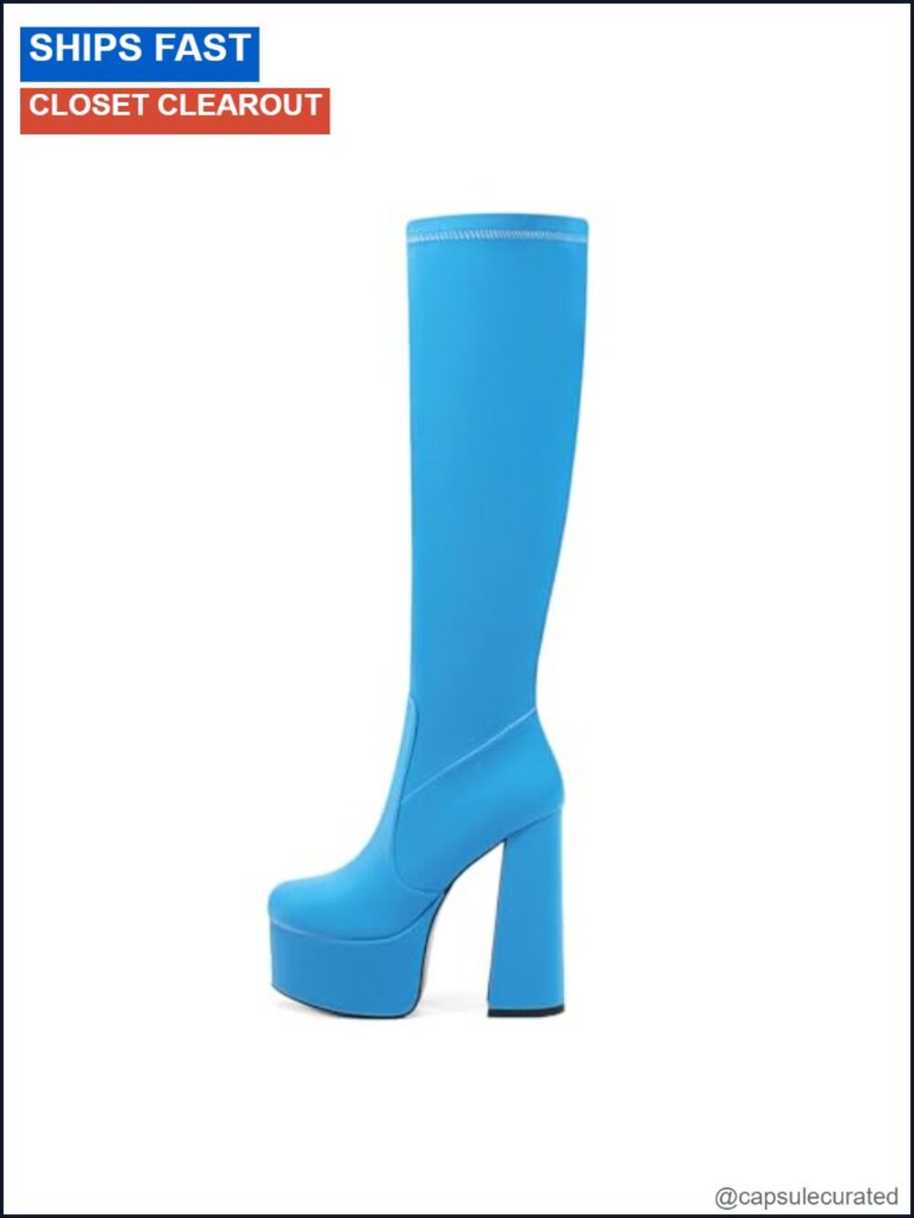 Platform Knee High Boots Round Toe Side Zipper Chunky Heel PU Women's